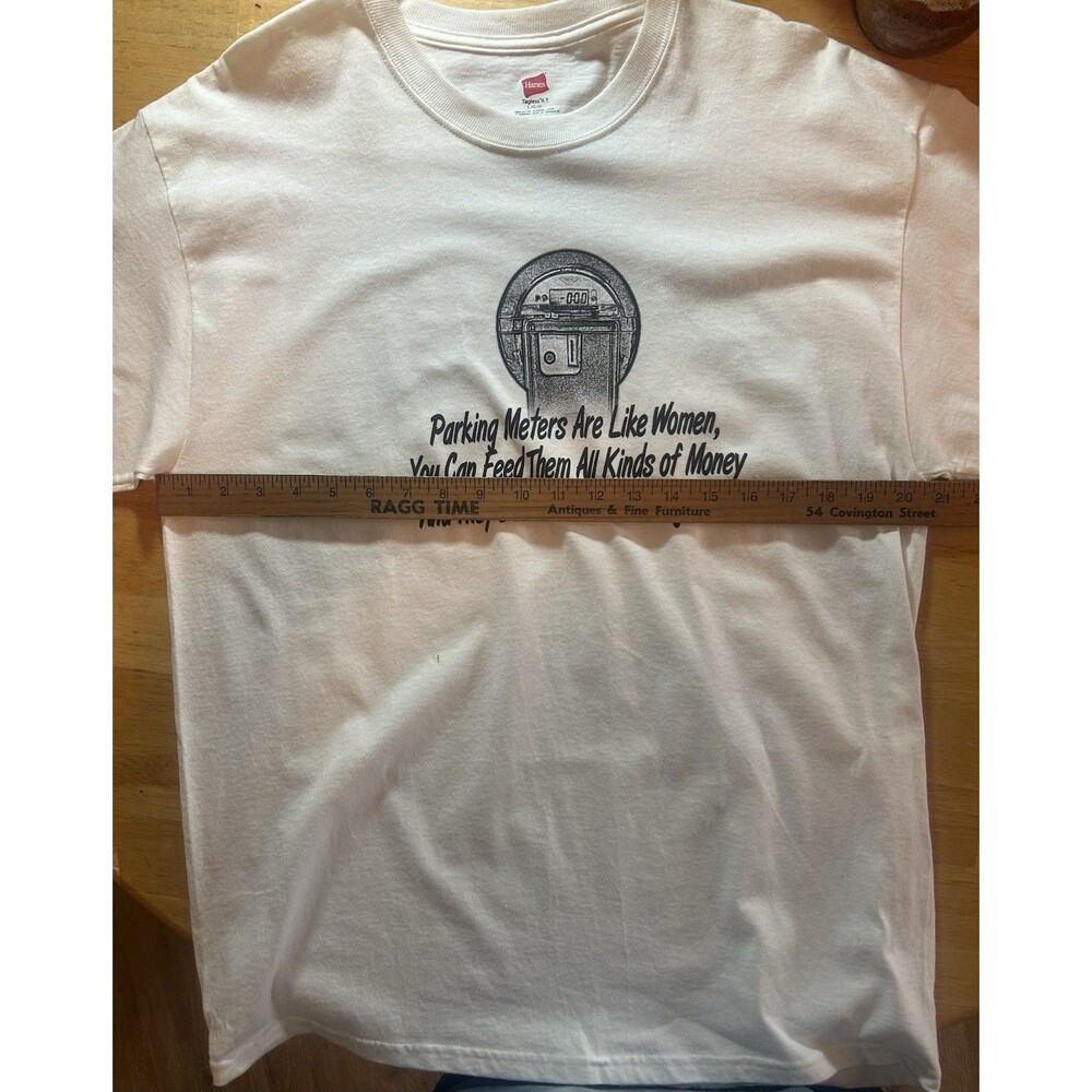 Hanes Sz L Funny Parking Meter Graphic T Shirt White 100% Cotton Humor T-shirt - Picture 6 of 9